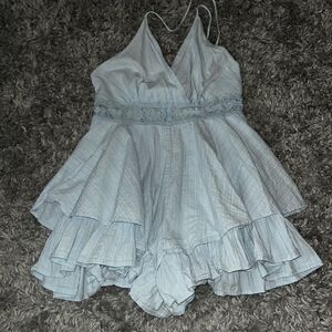 simplee baby blue crochet romper size medium
